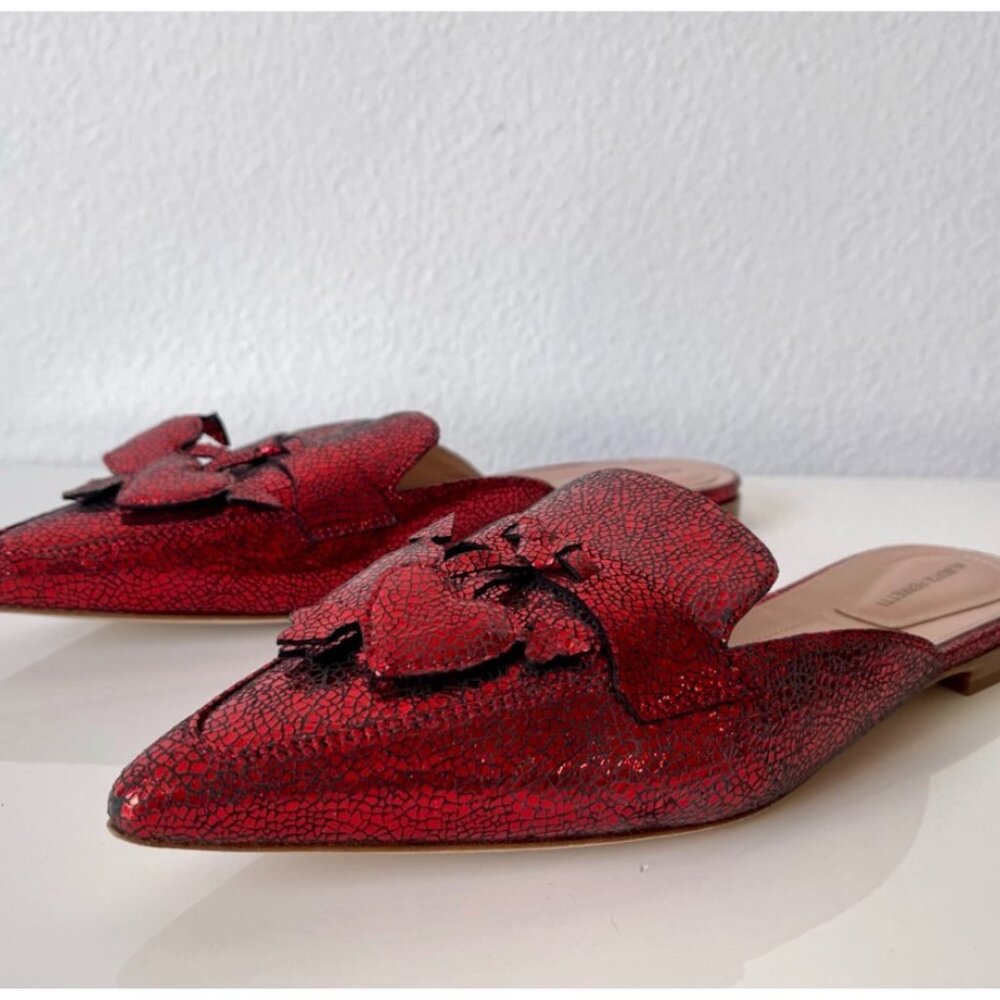 Alberta Ferretti-Red Mia Laminated Leather Mules  NEW W BOX Size 37 - Picture 2 of 11